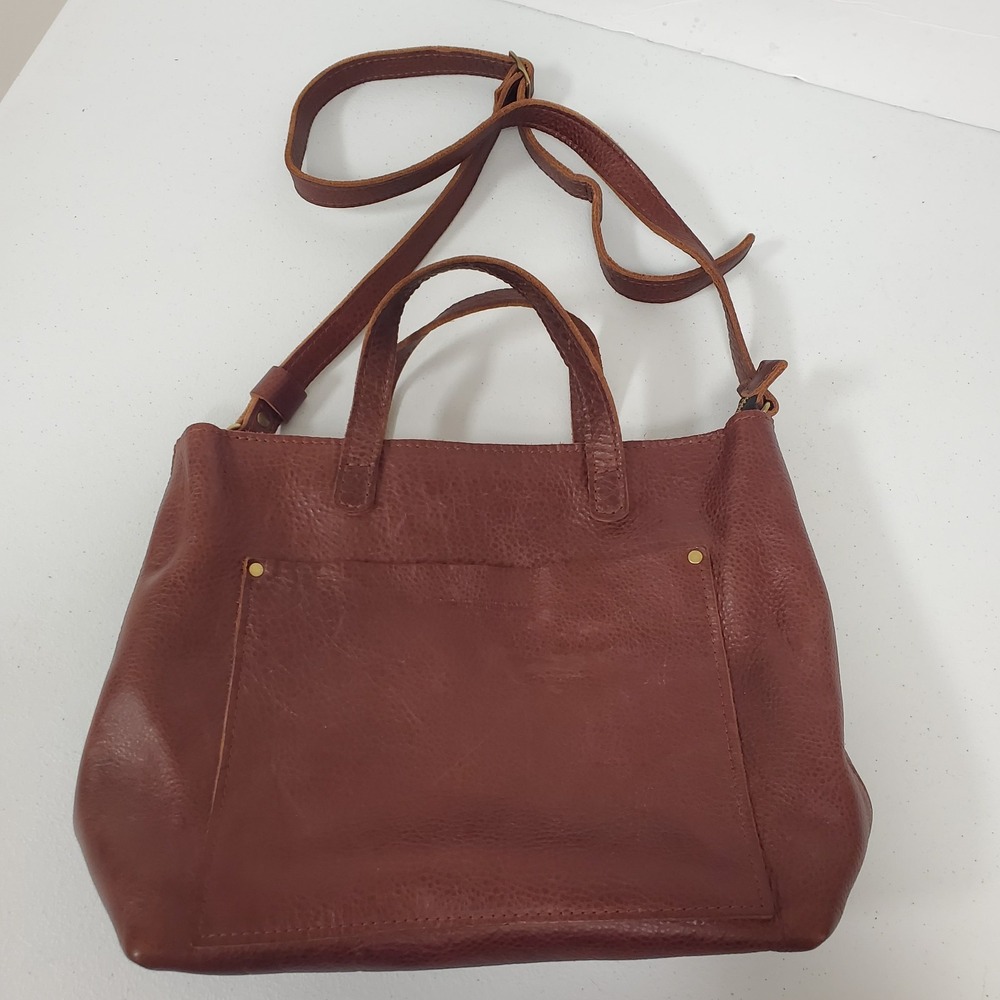 Portland Leather Goods Womens Leather Mini Crossbody Tote Brown Adjustable Zip - Picture 2 of 16